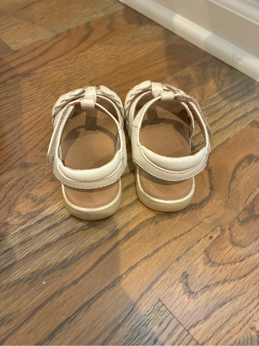 Kids Cream Braided T-Strap Sandals